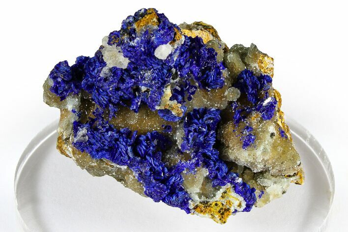 Sparkling Blue Azurite Crystals on Smithsonite - Congo #372243